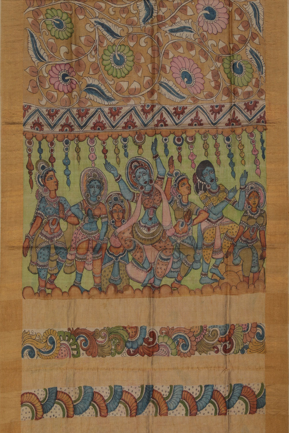 Image of Tussar Kalamkari Hand-Painted Pink Saree